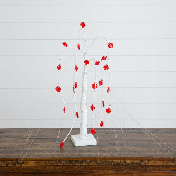 2' Pre-Lit Artificial Valentine's Day Willow Tree with 24 Heart Shaped LED Lights