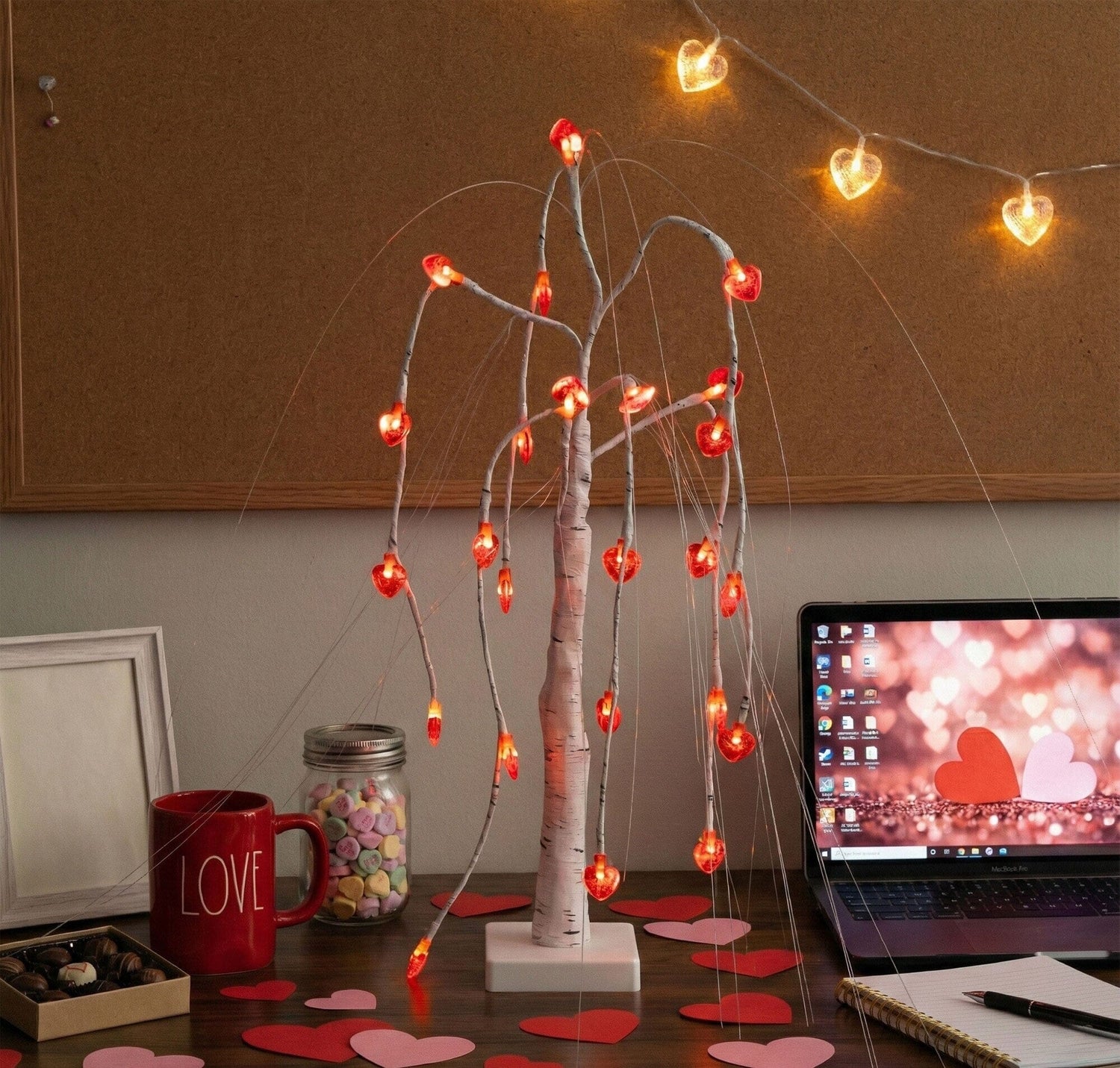 2' Pre-Lit Artificial Valentine's Day Willow Tree with 24 Heart Shaped LED Lights
