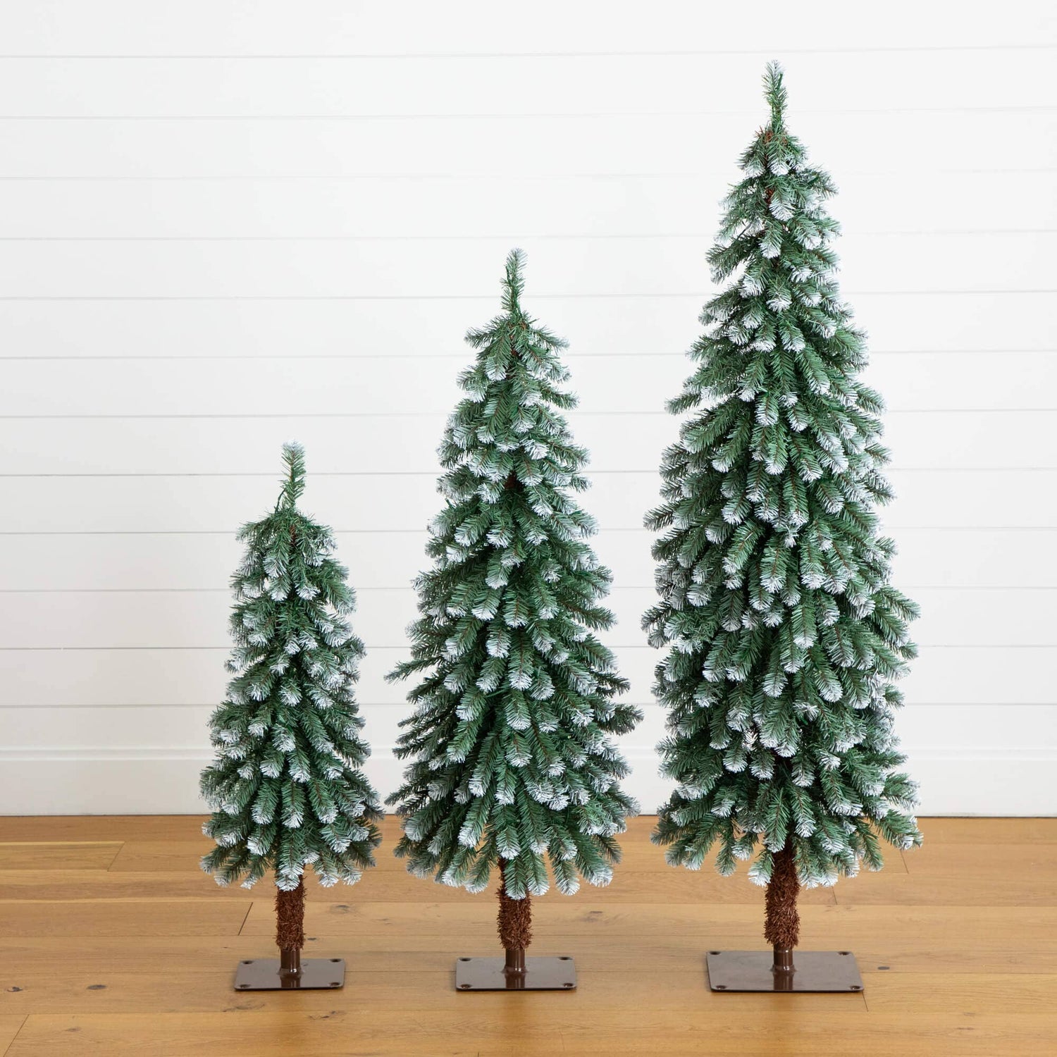 3' 4' 5' Pre-Lit Frosted Artificial Christmas Tree Set with Warm LED Lights - Set of 3