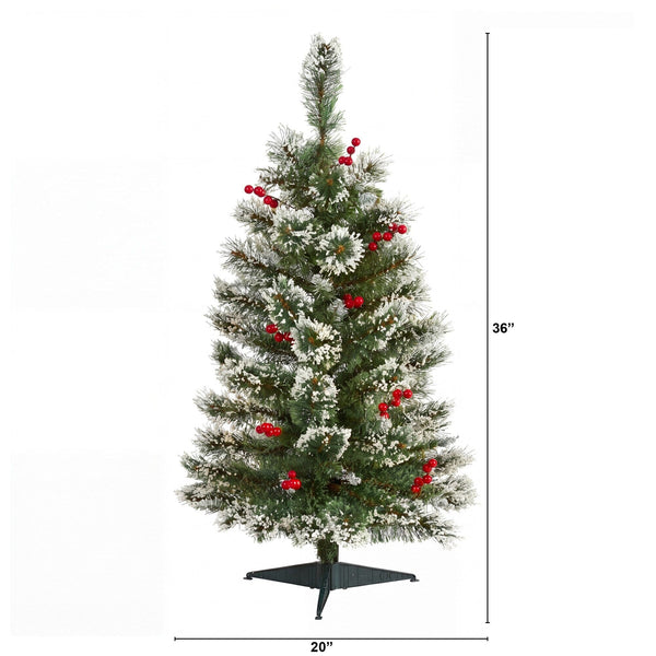 3’ Artificial Frosted Swiss Pine Christmas Tree with Berries