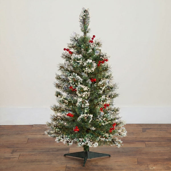 3’ Artificial Frosted Swiss Pine Christmas Tree with Berries