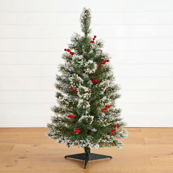 3’ Artificial Frosted Swiss Pine Christmas Tree with Berries