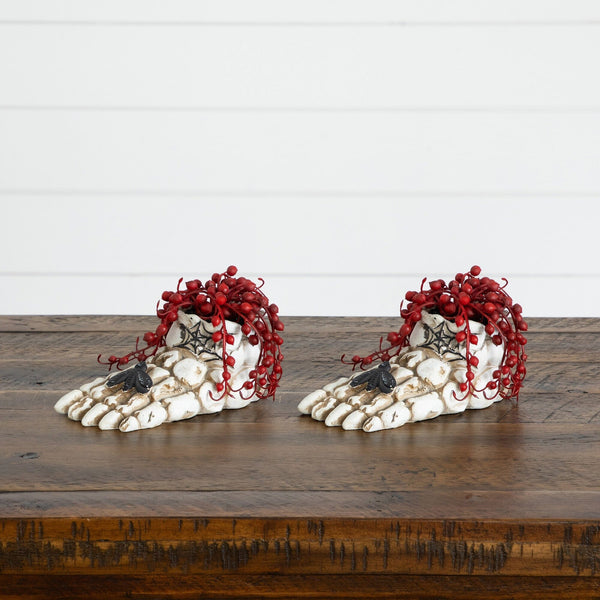 3” Artificial Halloween String of Pearls in Skeleton Foot Planter - Set of 2