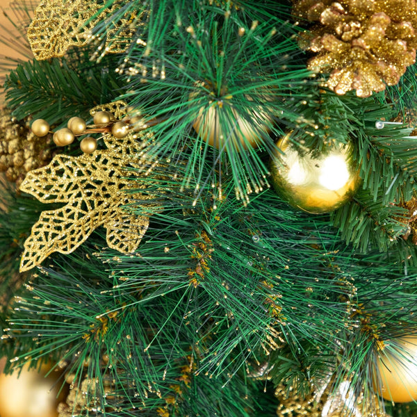 3’ Artificial Pre-Lit Christmas Tree with Gold Ornaments & Pinecones and 50 LED Lights in Jute Wrapped Base