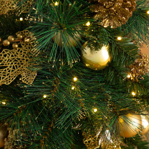 3’ Artificial Pre-Lit Christmas Tree with Gold Ornaments & Pinecones and 50 LED Lights in Jute Wrapped Base
