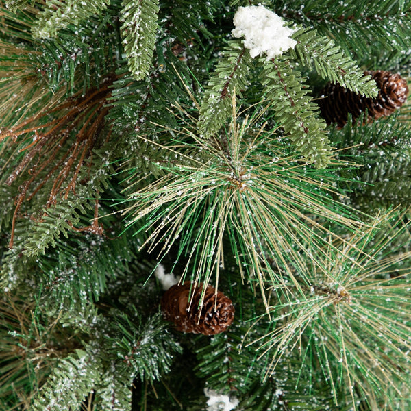 3' Artificial Pre-Lit Snowed Mixed Pine Christmas Tree with 36 LED Lights and Pinecones in Gold Decorative Planter