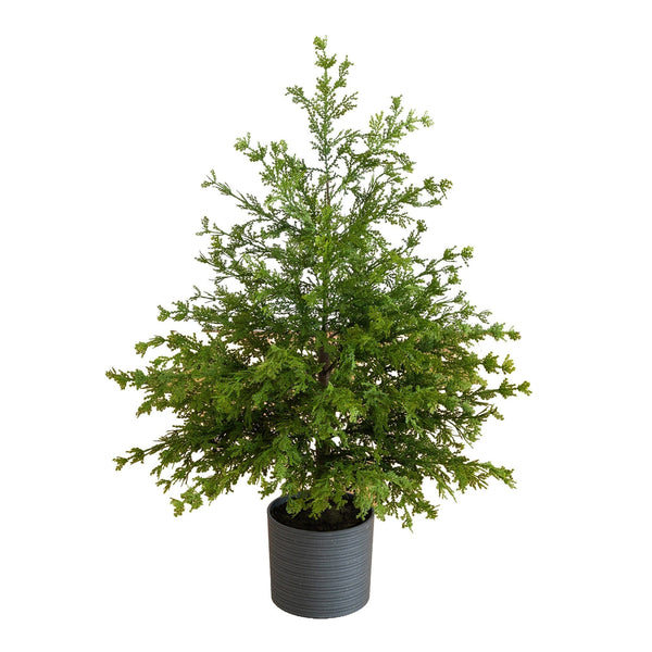 3' Artificial Real Touch Cedar Tree in Decorative Gray Planter