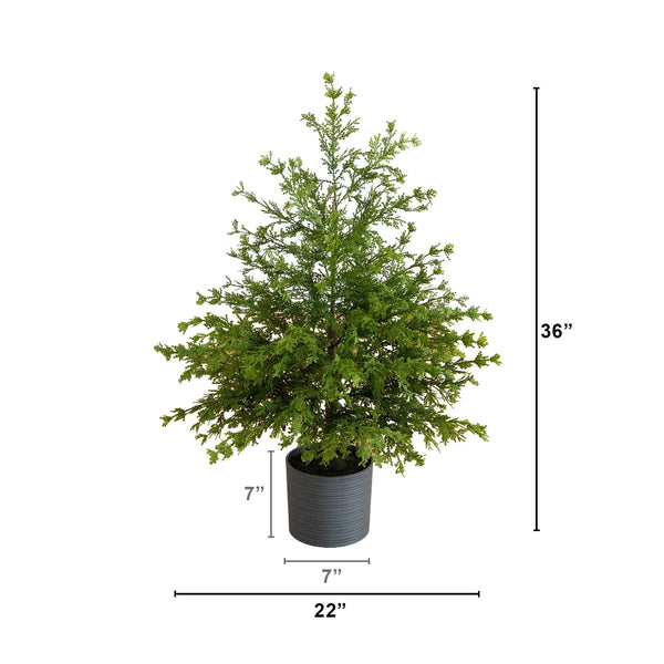 3' Artificial Real Touch Cedar Tree in Decorative Gray Planter