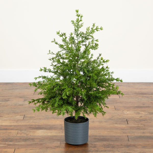 3' Artificial Real Touch Cedar Tree in Decorative Gray Planter