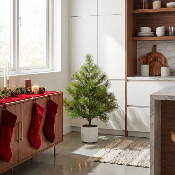 3' Artificial Real Touch Masson Pine Christmas Tree in White Decorative Planter