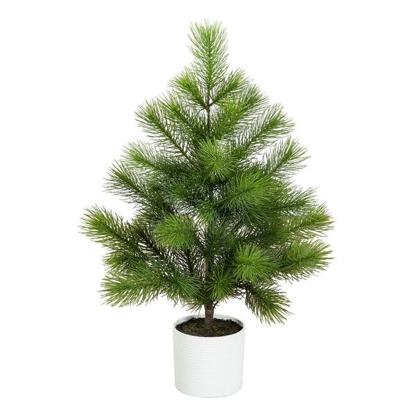 3' Artificial Real Touch Masson Pine Christmas Tree in White Decorative Planter