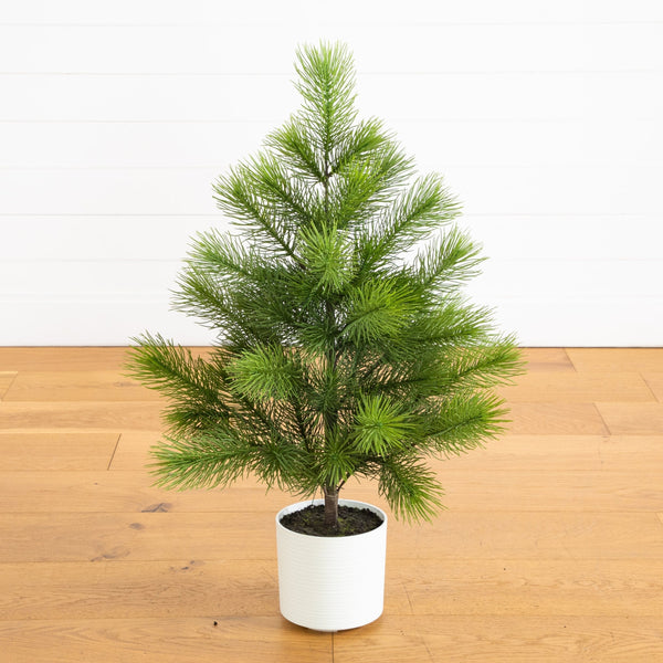 3' Artificial Real Touch Masson Pine Christmas Tree in White Decorative Planter
