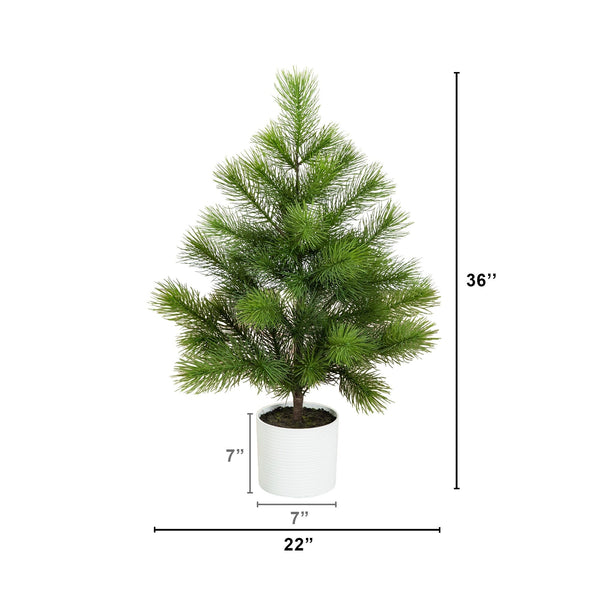 3' Artificial Real Touch Masson Pine Christmas Tree in White Decorative Planter