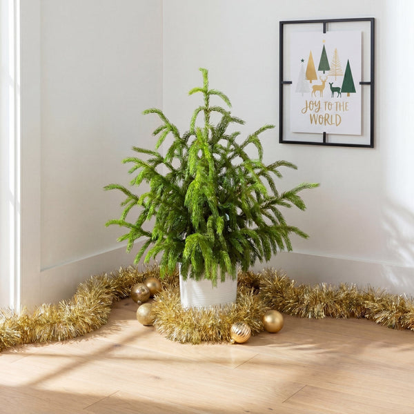 3' Artificial Real Touch Norfolk Island Pine Christmas Tree with Natural Look in White Decorative Planter