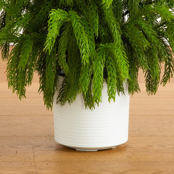 3' Artificial Real Touch Norfolk Island Pine Christmas Tree with Natural Look in White Decorative Planter