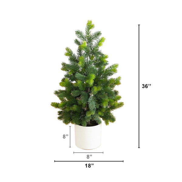 3' Artificial Real Touch Spruce Pine Christmas Tree in White Decorative Planter