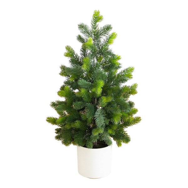 3' Artificial Real Touch Spruce Pine Christmas Tree in White Decorative Planter
