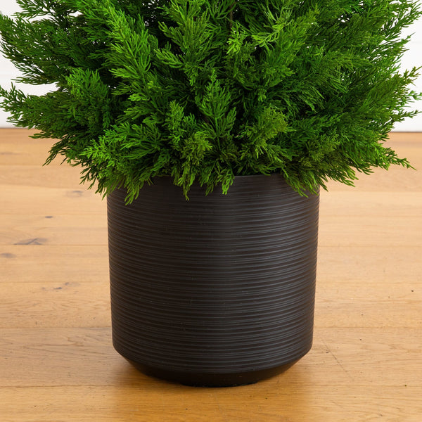 3' Artificial Real Touch Winter Cypress Bush in Black Decorative Planter