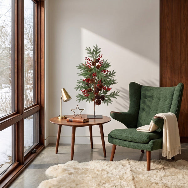 3' Artificial Slim Christmas Tree with Pine Cones & Berries