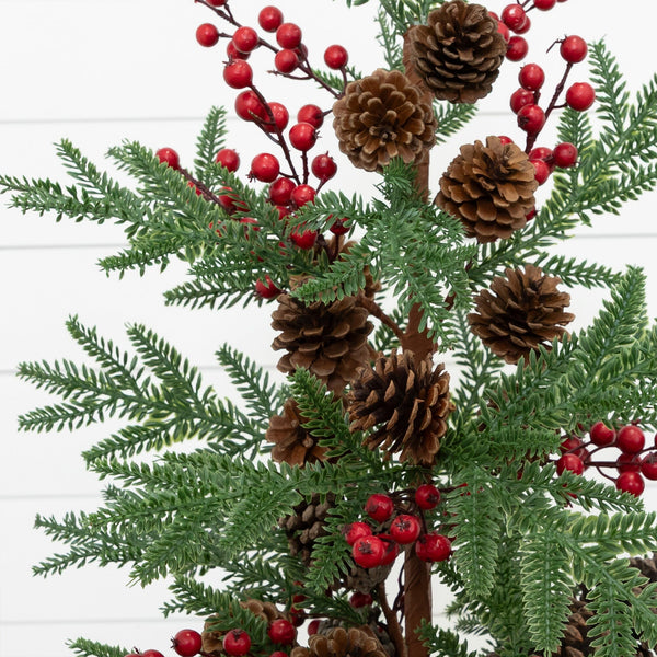 3' Artificial Slim Christmas Tree with Pine Cones & Berries