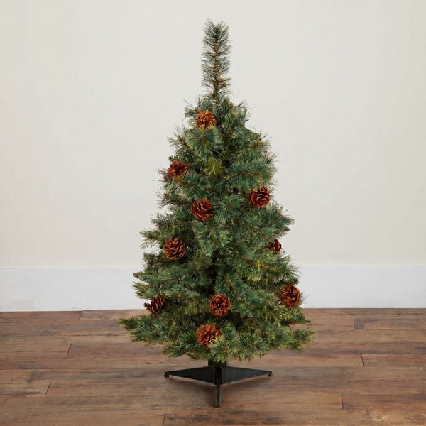 3’ Artificial White Mountain Pine Christmas Tree with Pine Cones