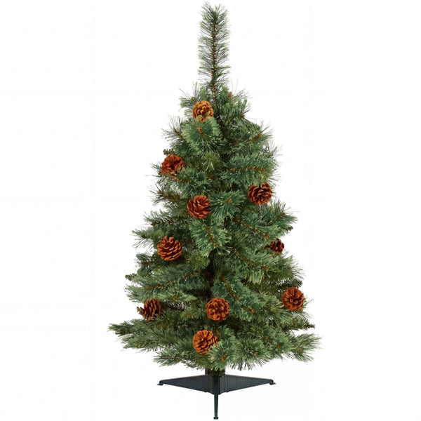 3’ Artificial White Mountain Pine Christmas Tree with Pine Cones