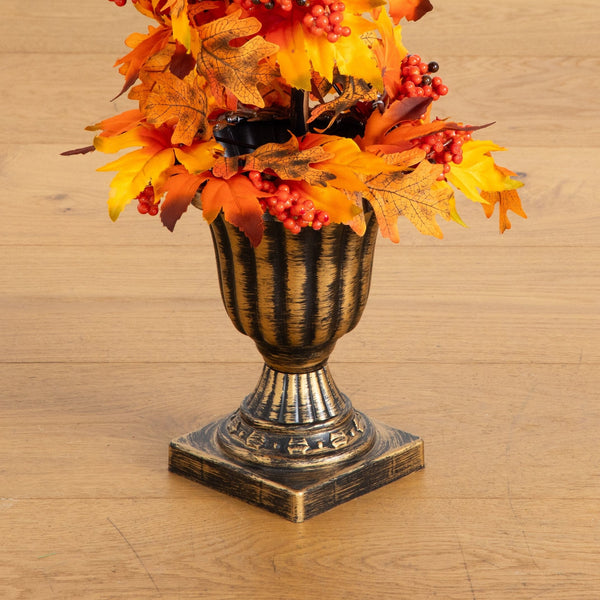 3' Autumn Maple Artificial Fall Spiral Tree with Berries in Decorative Urn