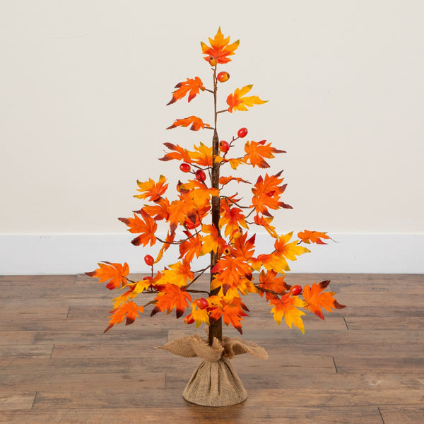 3' Autumn Maple Artificial Fall Tree with Berries in Burlap Wrapped Base