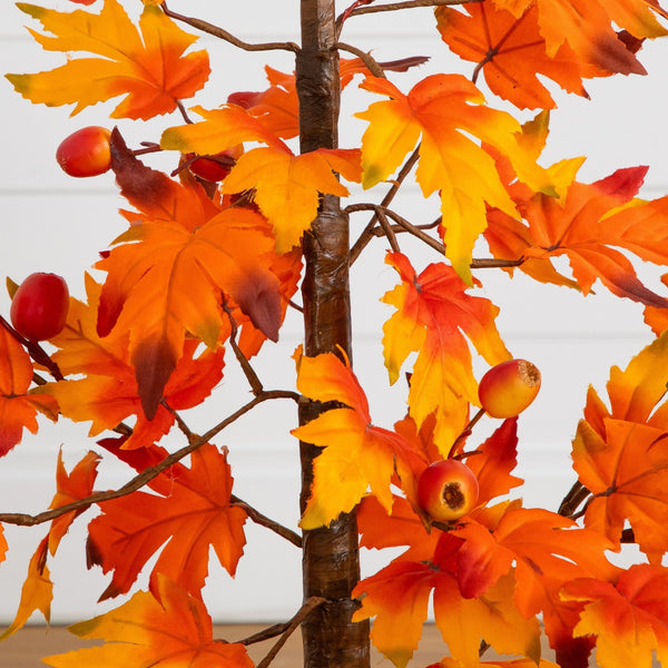 3' Autumn Maple Artificial Fall Tree with Berries in Burlap Wrapped Base