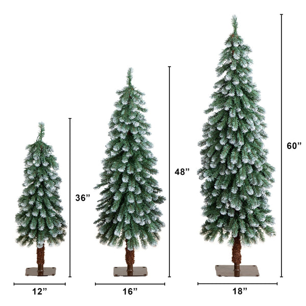 3' 4' 5' Pre-Lit Frosted Artificial Christmas Tree Set with Warm LED Lights - Set of 3