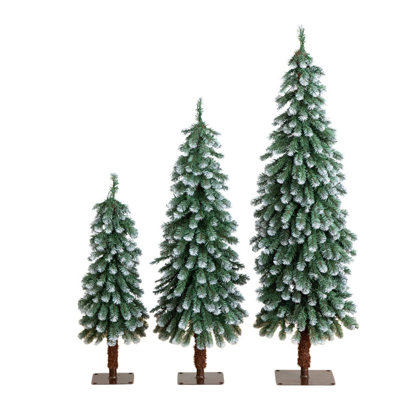 3' 4' 5' Pre-Lit Frosted Artificial Christmas Tree Set with Warm LED Lights - Set of 3