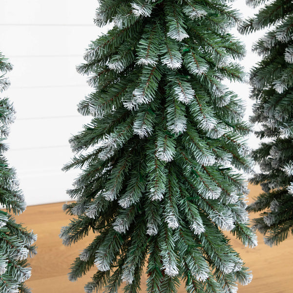 3' 4' 5' Pre-Lit Frosted Artificial Christmas Tree Set with Warm LED Lights - Set of 3