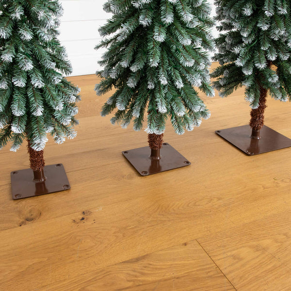 3' 4' 5' Pre-Lit Frosted Artificial Christmas Tree Set with Warm LED Lights - Set of 3