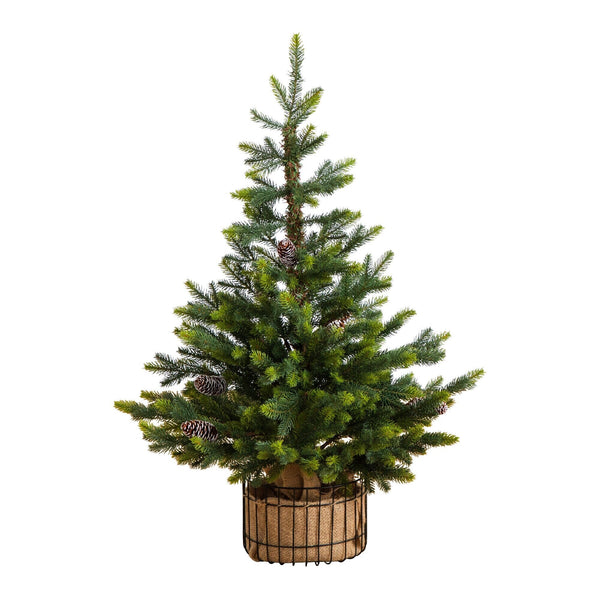 3' Artificial Balsam Fir Christmas Tree with Pine Cones in Jute Wire Planter