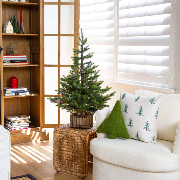 3' Artificial Balsam Fir Christmas Tree with Pine Cones in Jute Wire Planter