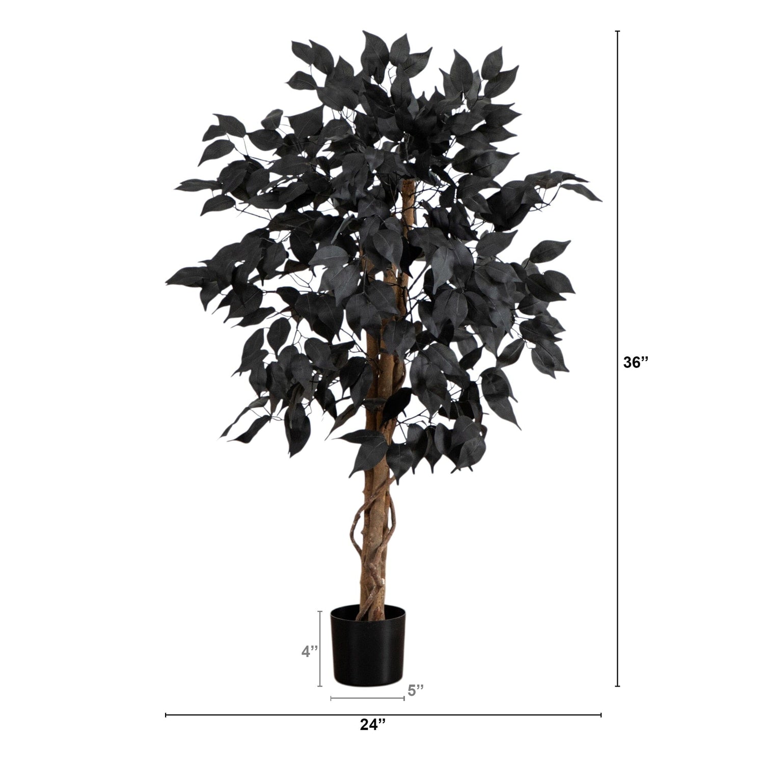 3' Artificial Halloween Black Ficus Tree with Natural Trunk