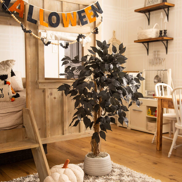 3' Artificial Halloween Black Ficus Tree with Natural Trunk