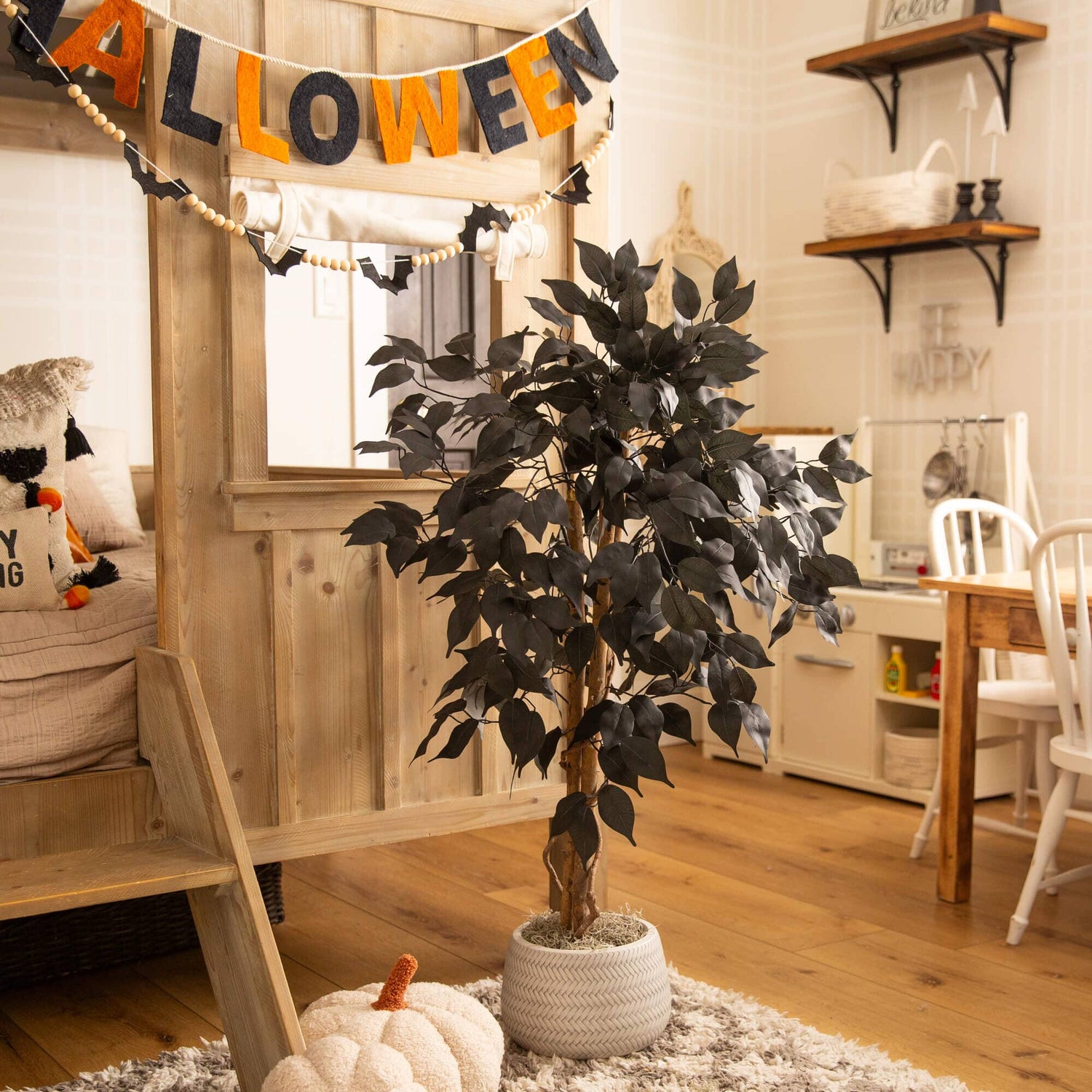 3' Artificial Halloween Black Ficus Tree with Natural Trunk