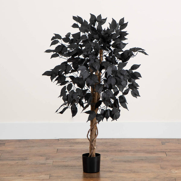 3' Artificial Halloween Black Ficus Tree with Natural Trunk