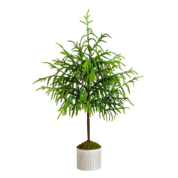 3' Artificial Real Touch Norfolk Island Pine in Metal Tin Planter with Natural Look