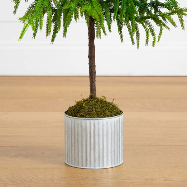 3' Artificial Real Touch Norfolk Island Pine in Metal Tin Planter with Natural Look