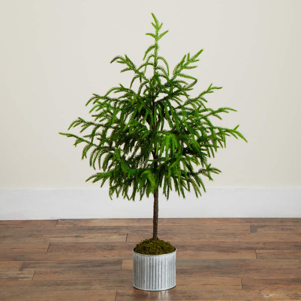 3' Artificial Real Touch Norfolk Island Pine in Metal Tin Planter with Natural Look