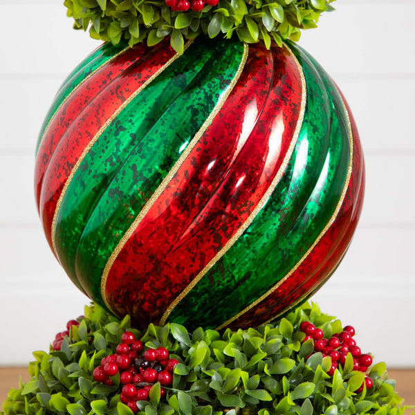 3' Pre-Lit Artificial Christmas Ornament Boxwood Topiary Tree with 70 Warm White LED Lights