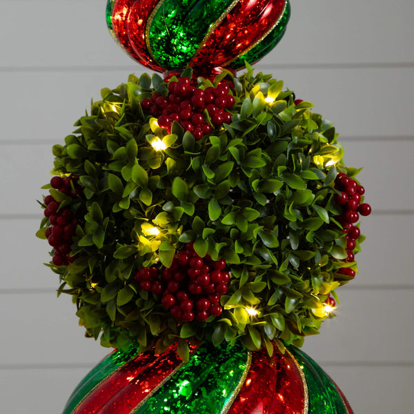 3' Pre-Lit Artificial Christmas Ornament Boxwood Topiary Tree with 70 Warm White LED Lights