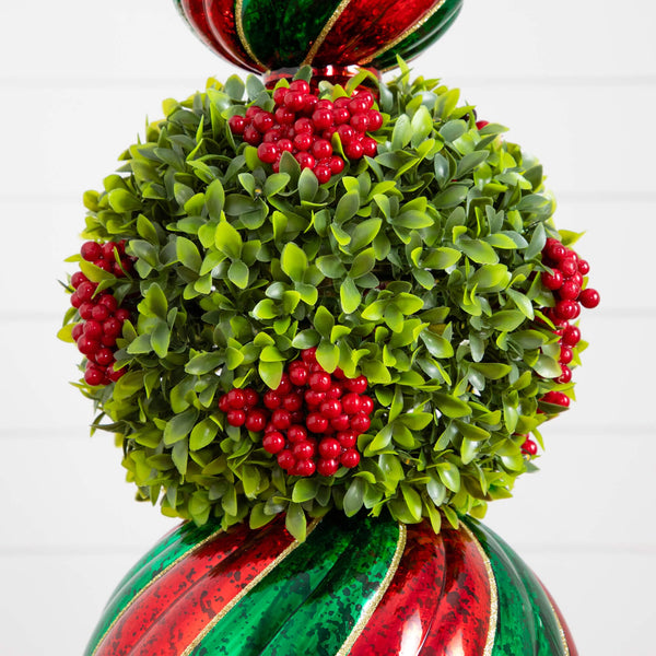 3' Pre-Lit Artificial Christmas Ornament Boxwood Topiary Tree with 70 Warm White LED Lights