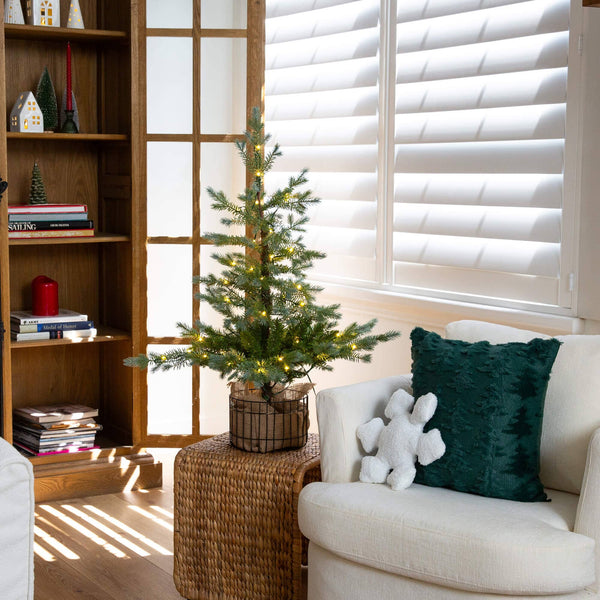3' Pre-Lit Artificial Christmas Tree in Jute Wire Planter with 30 Warm White LED Lights