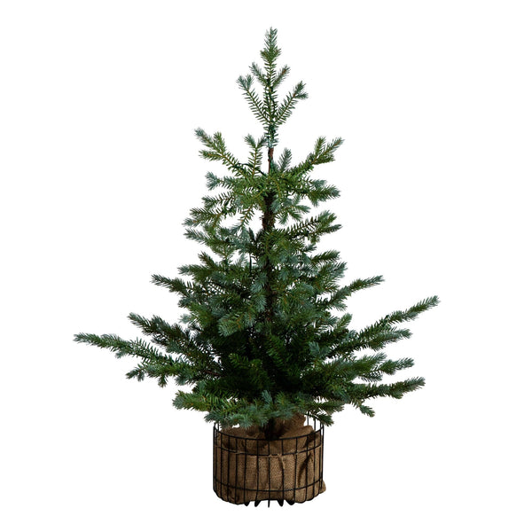 3' Pre-Lit Artificial Christmas Tree in Jute Wire Planter with 30 Warm White LED Lights