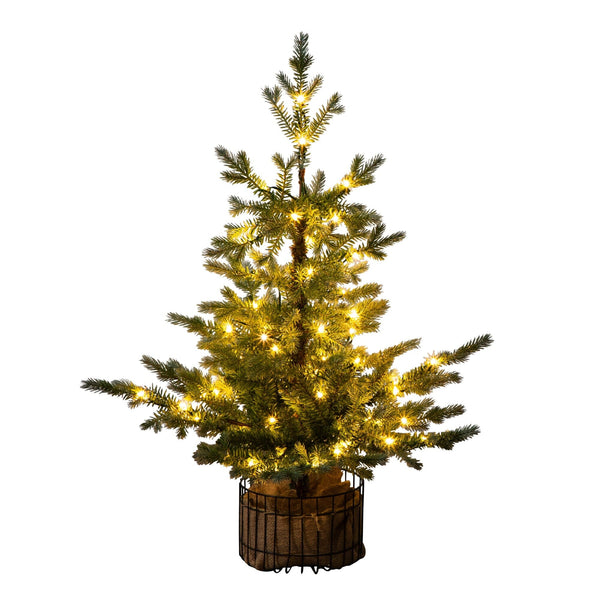 3' Pre-Lit Artificial Christmas Tree in Jute Wire Planter with 30 Warm White LED Lights