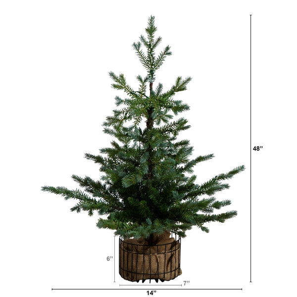 3' Pre-Lit Artificial Christmas Tree in Jute Wire Planter with 30 Warm White LED Lights