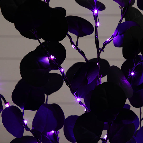 3' Pre-Lit Artificial Halloween Black Eucalyptus Tree with 80 Orange & Purple LED Lights